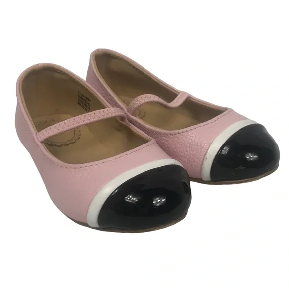Janie and Jack Pink Ballet Flats with Black Patent Cap Toe size 7 - Picture 2 of 14